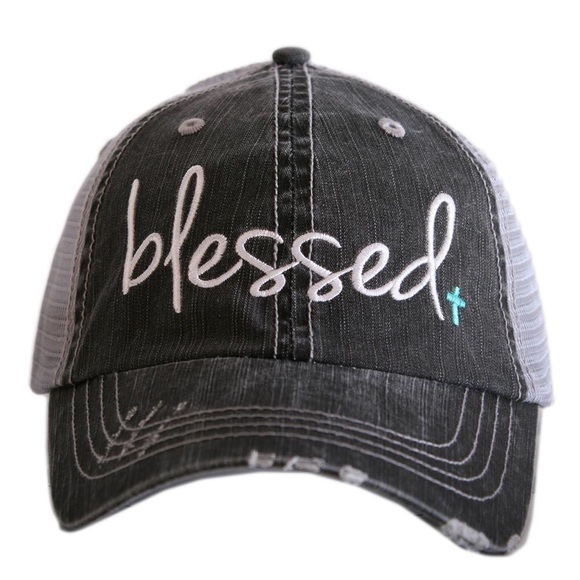 "Blessed" Embroidered & Distressed Trucker Cap - Picture 4 of 8